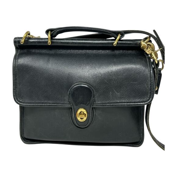 Vintage COACH WILLIS Black Leather Crossbody Satchel Bag Purse Brass 9927 - Picture 13 of 16